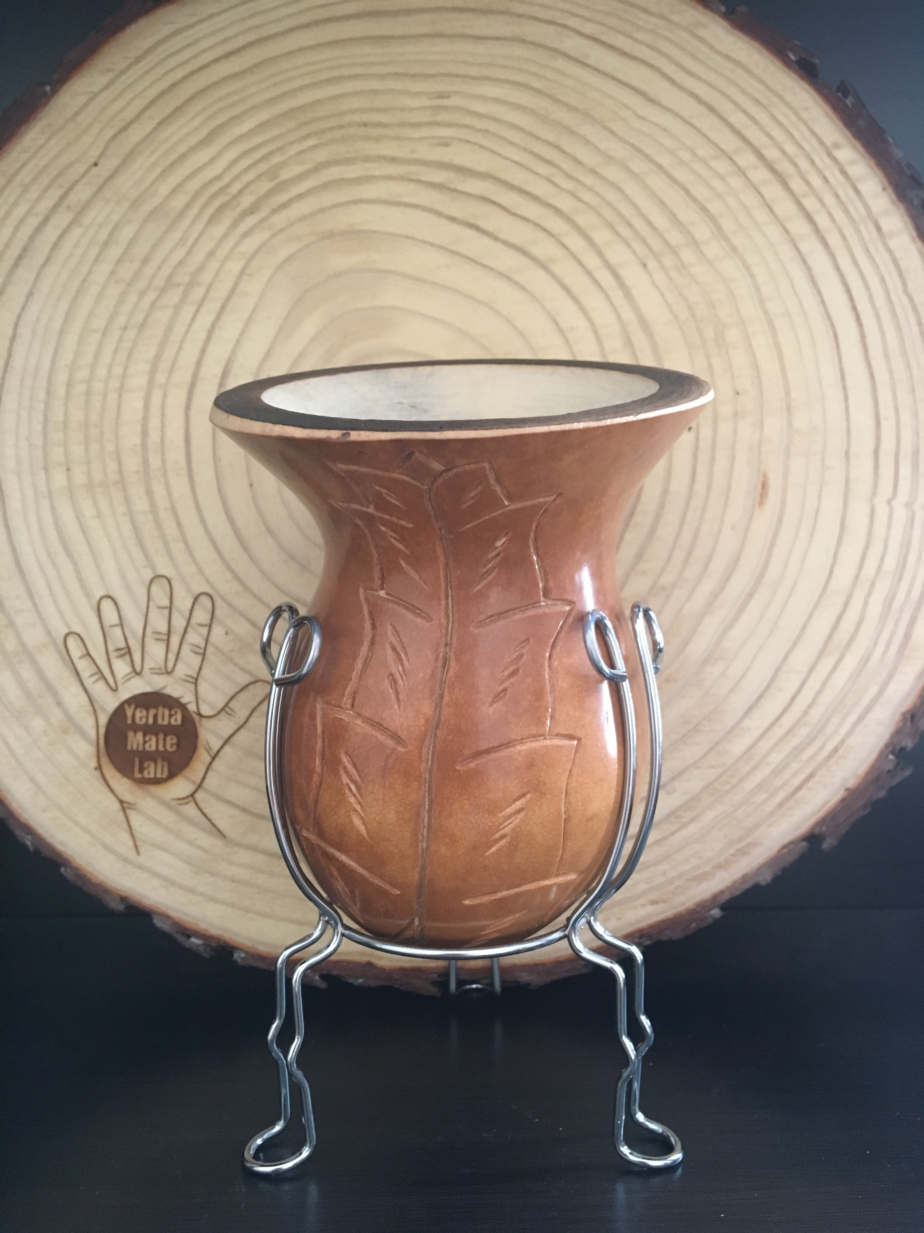 Ceramic Yerba Mate Gourd With Emboss Calabash Pattern Brown 