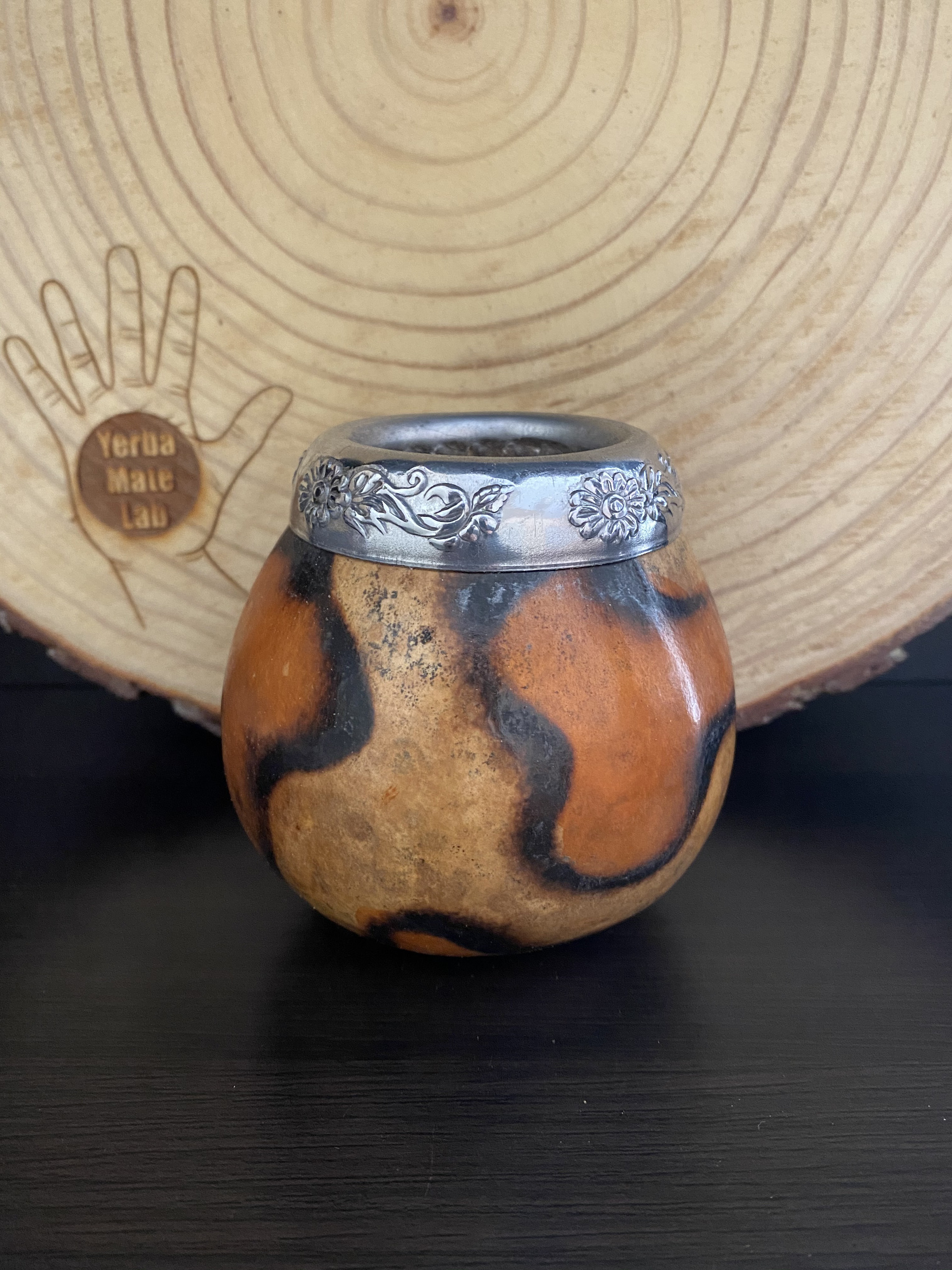 Young Argentina Wild & Free Yerba Mate Carved  Gourd Wood Mug with Carving 